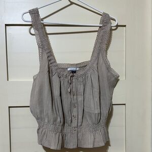 American Eagle Outfitters Taupe Button-Down Blouse